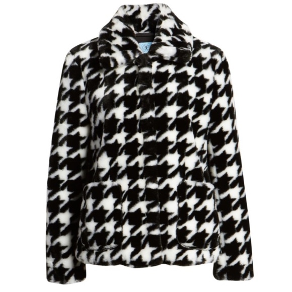 CeCe L'amour Women's Size M faux-Fur Houndstooth-Print Jacket, Black, NWOT - Picture 3 of 7
